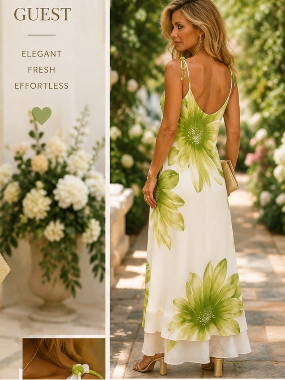 💚A's Fashions,(USA)Statement Floral Shoulder-Tie,Double -Tiered Dress, Size L